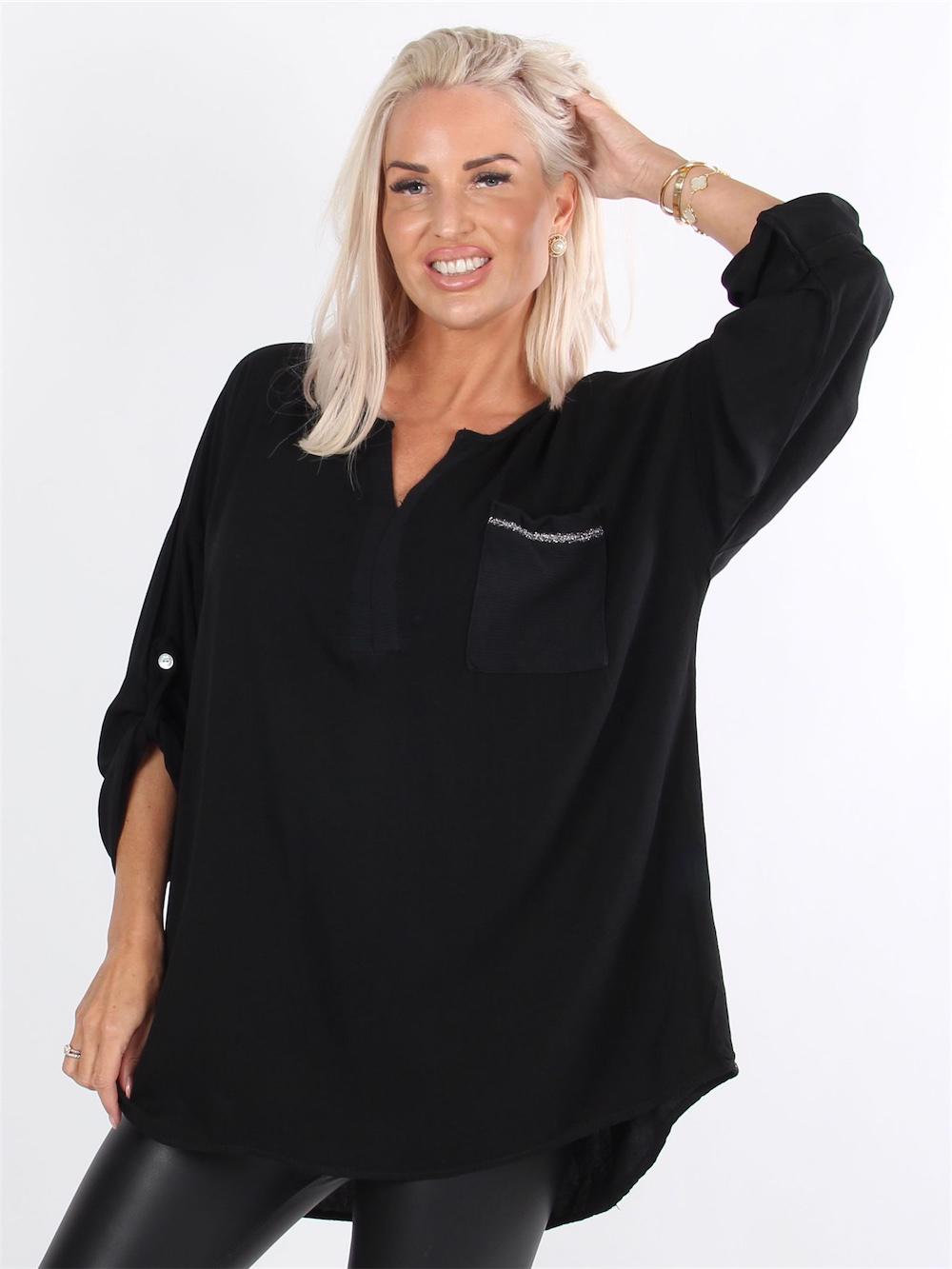 Hamine - Armygrøn skjorte med lomme og glimmertråde